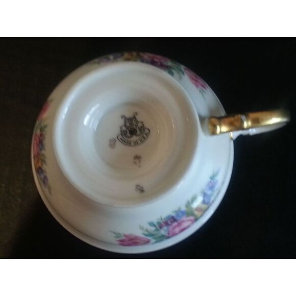 Castleton Rose Footed Tea Cup Saucer Gold Trim USA  Antique - Picture 4 of 8
